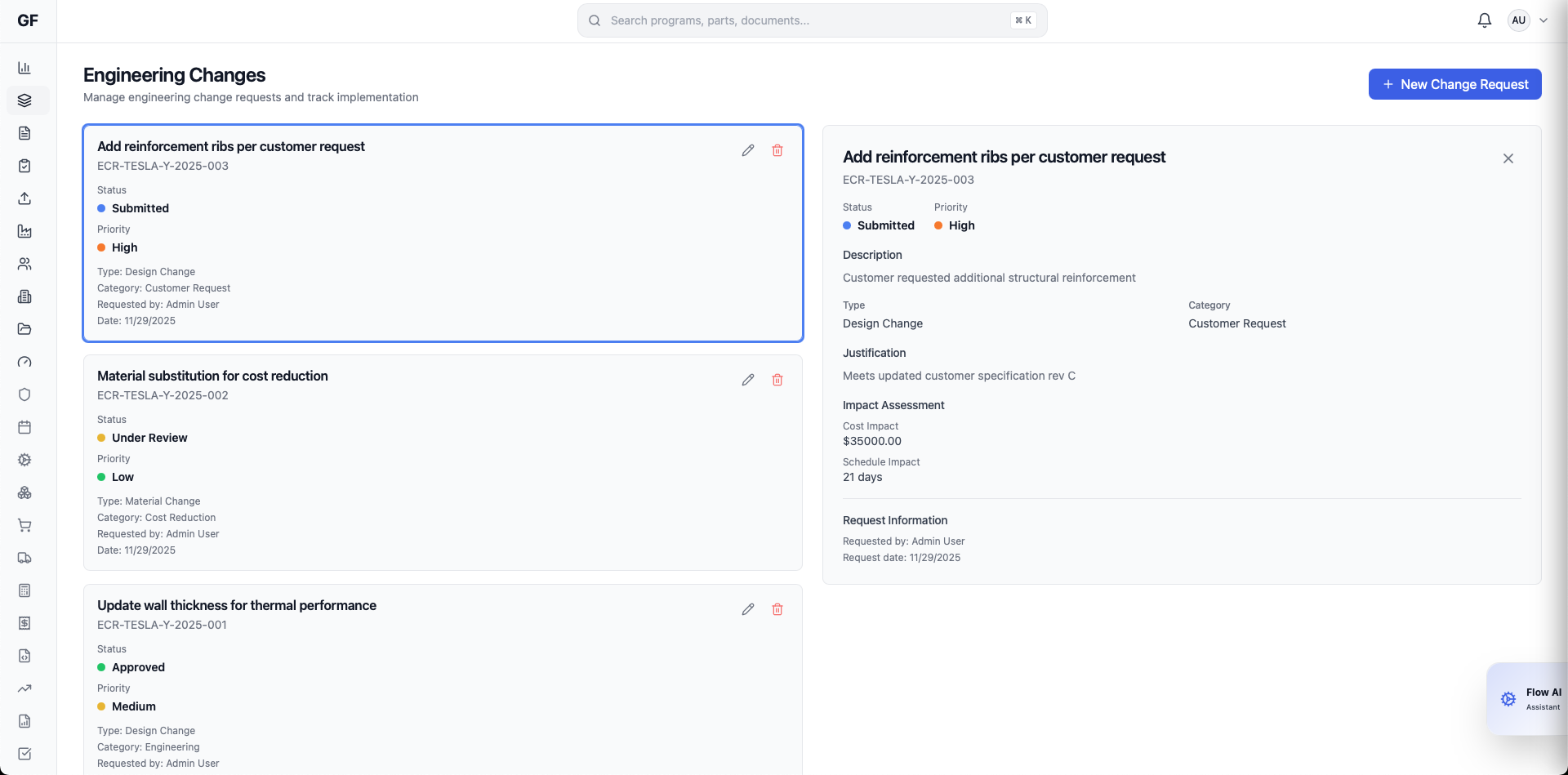 GatesFlow Engineering Change Requests
